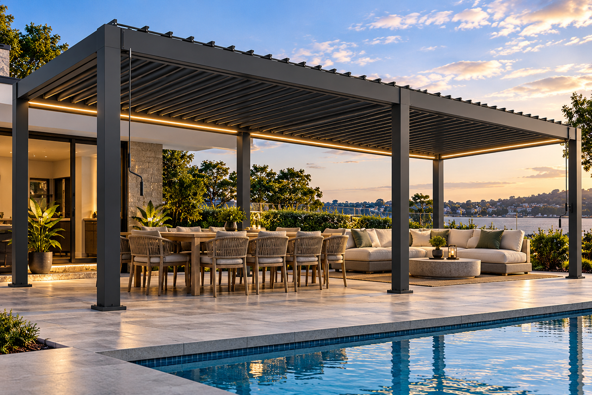 GazeboMate 3m × 6m Monument Aluminium Louvered Gazebo – Adjustable Roof Pergola