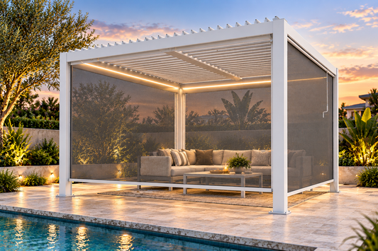 GazeboMate 3m × 4m White Aluminium Louvered Gazebo – Retractable Privacy Screen & Side Wall Combos