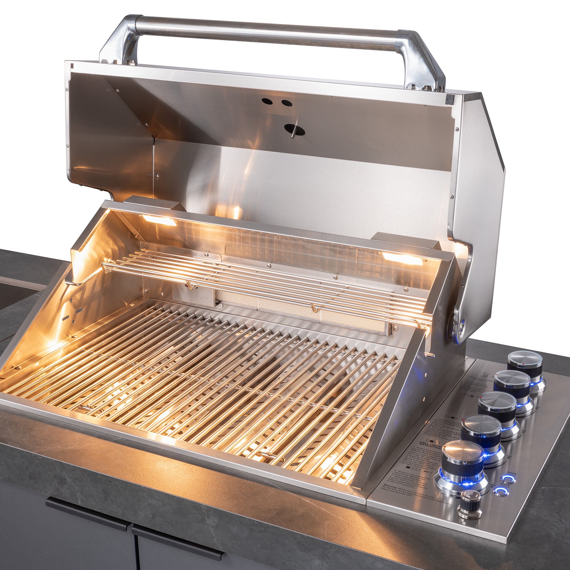 Grill King Outdoor BBQ Shelter Package – 3.1M BBQ 6 Burner Drop In BBQ Kitchen + Freestanding Aluminium Louver Roof with LED Lighting & Privacy Blind