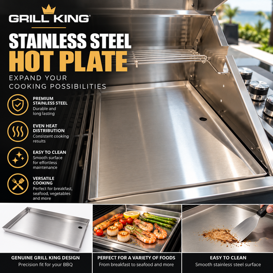 Grill King Stainless Steel BBQ Hot Plate – Heavy-Duty Flat Top Griddle 35CM x 45CM