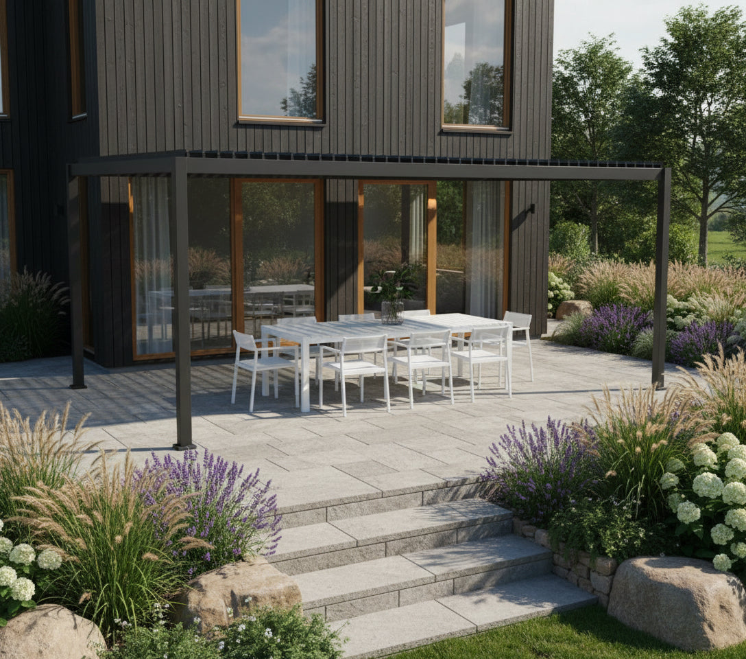 Wall Mounted 4M x 6M Semi Permanent Louvered Gazebo Monument Aluminium Heavy Duty Wind Resistant