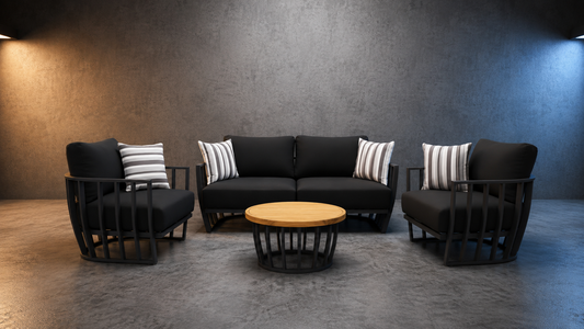 Black Maximus Aluminium Outdoor 4 Piece Lounge Set | Black Aluminium + Cusions