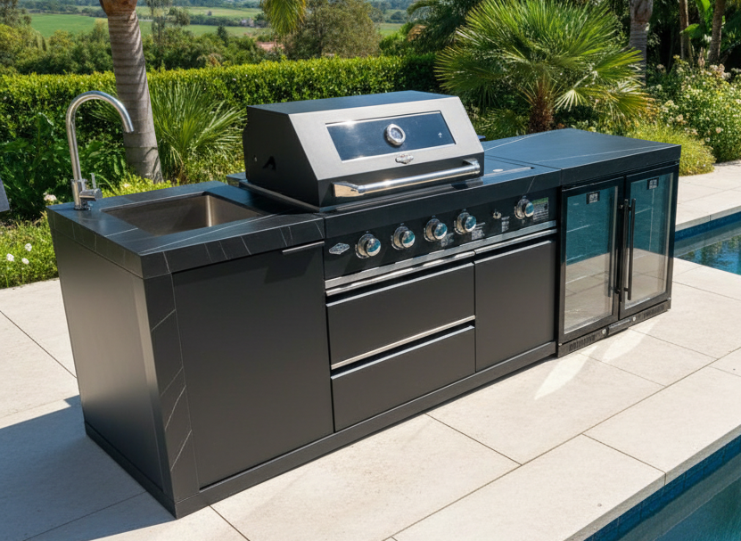 Floor Stock Rockpool 4 Burner + Wok BBQ Kitchen Package | Inc Sink + 208L Bar Fridge