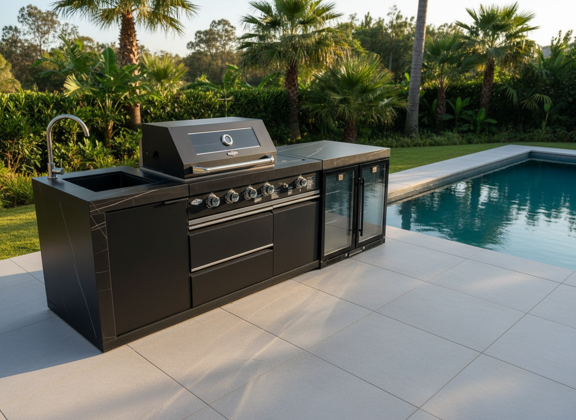 Floor Stock Rockpool 4 Burner + Wok BBQ Kitchen Package | Inc Sink + 208L Bar Fridge