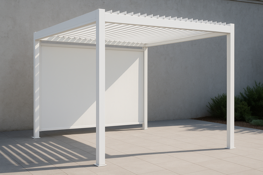 GazeboMate Combo: 3M x 4M White Aluminium Louvered Gazebo + White Retractable Privacy Screen Option 3: Gazebo & 4M Louvered Wall + 3M Privacy Screen