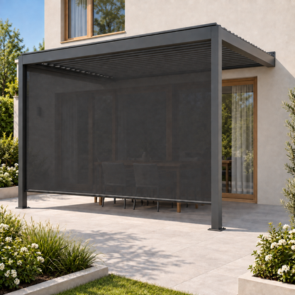 test rey 1 Wall Mounted 3x4M Louvered Gazebo Combo + Retractable Privacy Screen