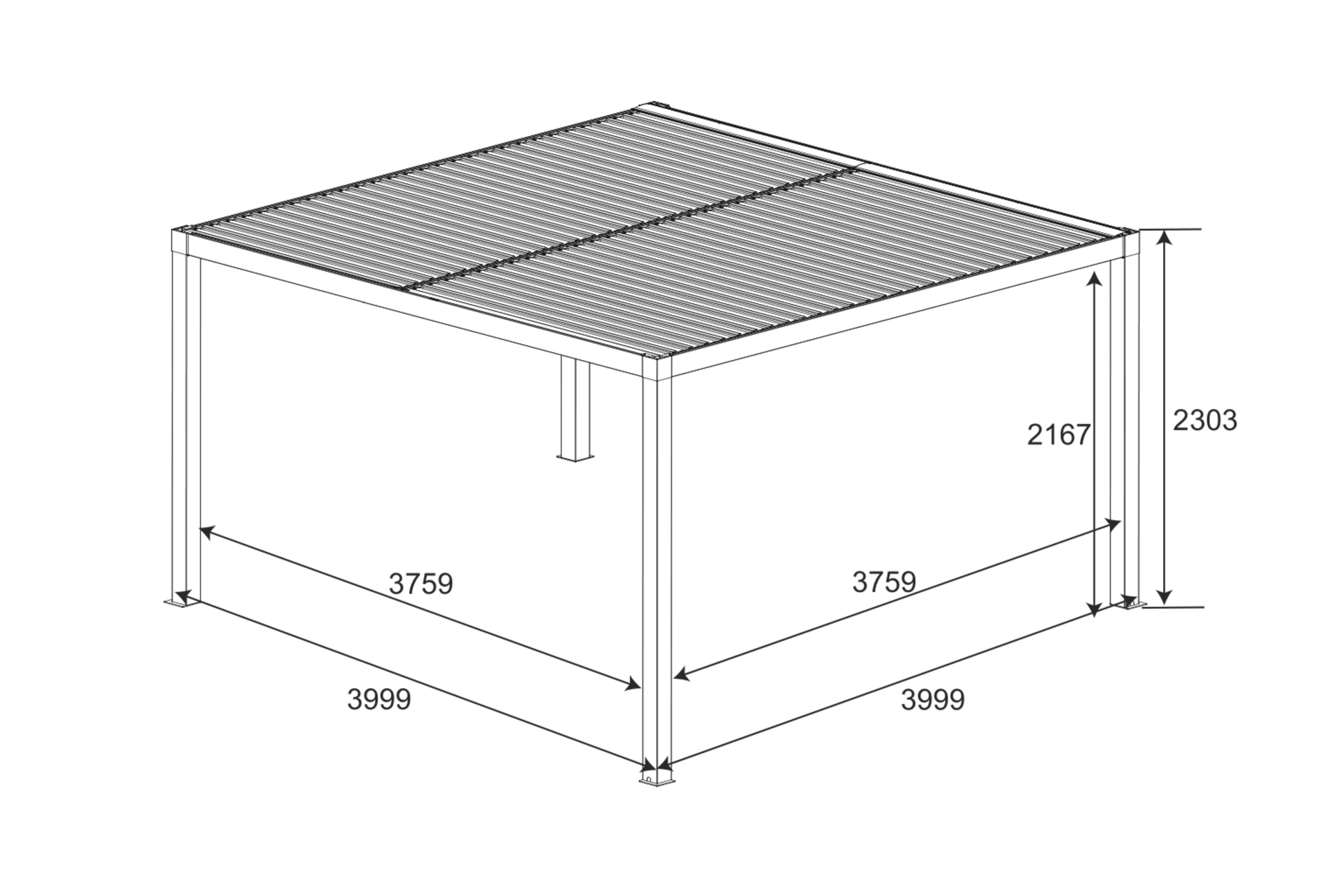 Wall Mounted 4x4M Semi Permanent Louvered Gazebo Aluminium Pergola White Heavy Duty Wind Resistant