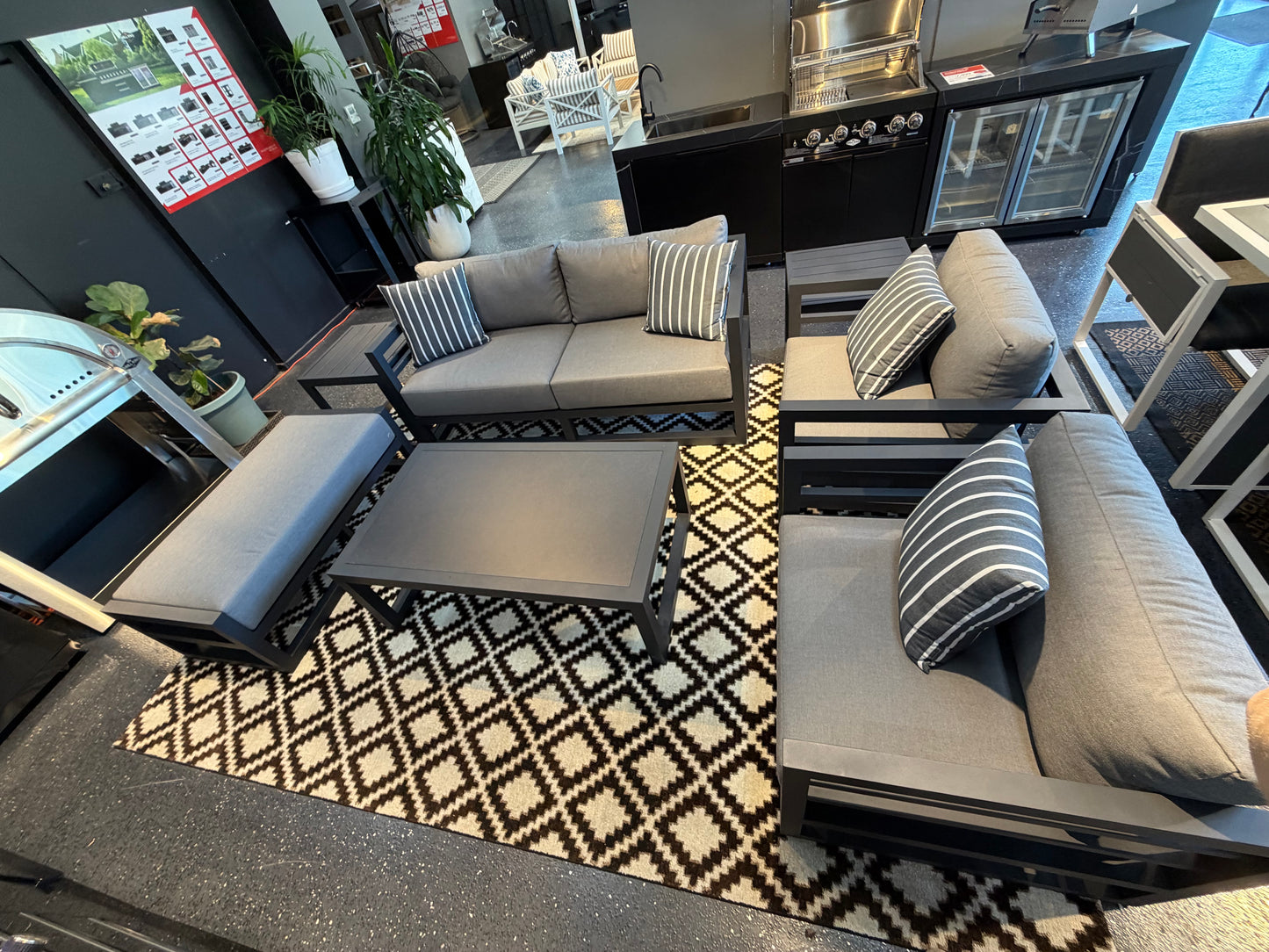 Floor Stock Black Maximus Aluminium Outdoor 4 Piece Lounge Set | Black Aluminium + Cusions