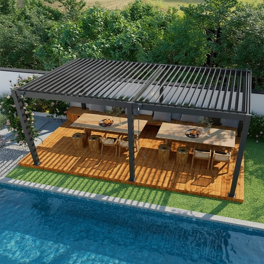 Wall Mounted 4M x 6M Semi Permanent Louvered Gazebo Monument Aluminium Heavy Duty Wind Resistant