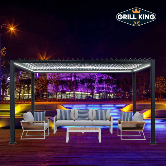 GazeboMate WHITE 3M x 4M LED Aluminum Louvred Gazebo