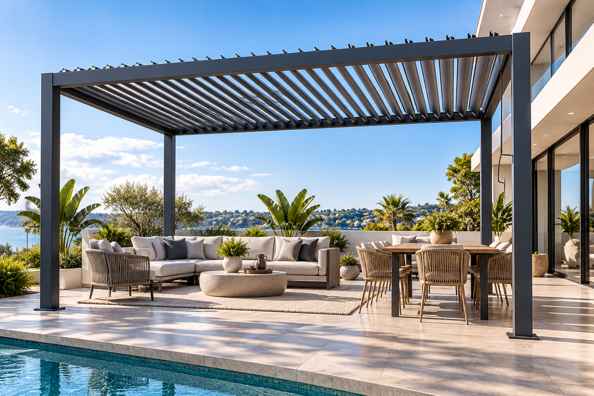 GazeboMate 4m × 5m Monument Aluminium Louvered Gazebo + Retractable Privacy Screen Combo