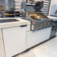Floor Stock Rockpool White 4B: Designer Outdoor BBQ Kitchen Matt White Stone + White Doors, Fridge & Sink