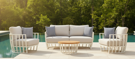 Maximus Aluminium Outdoor 4 Piece Lounge Set | White Aluminium + Cusions