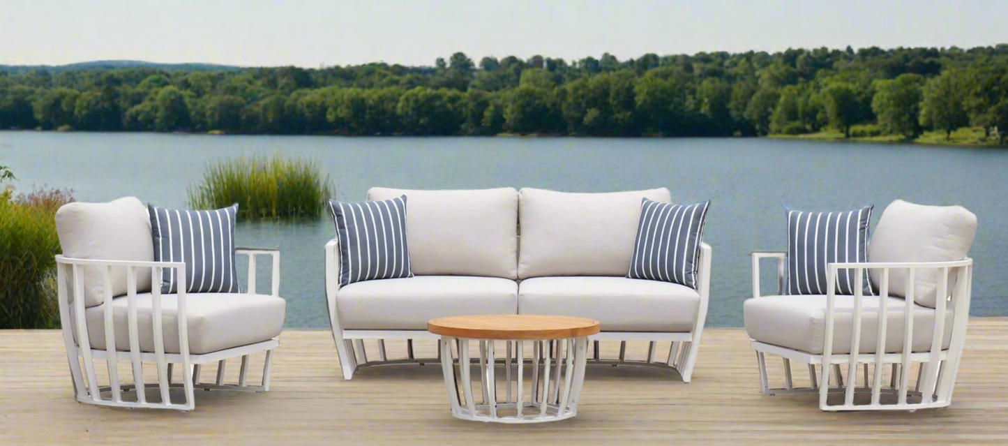 Maximus Aluminium Outdoor 4 Piece Lounge Set | White Aluminium + Cusions