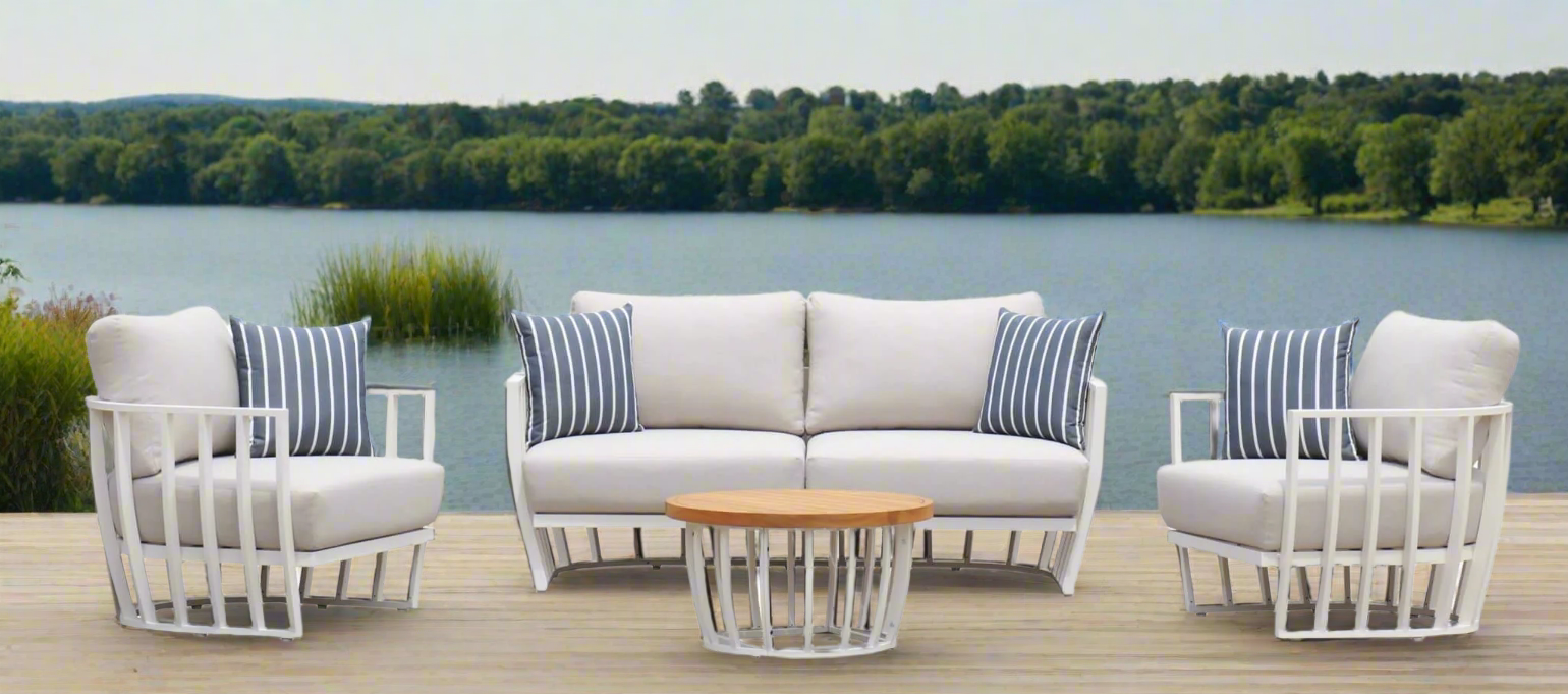 Maximus Aluminium Outdoor 4 Piece Lounge Set | White Aluminium + Cusions