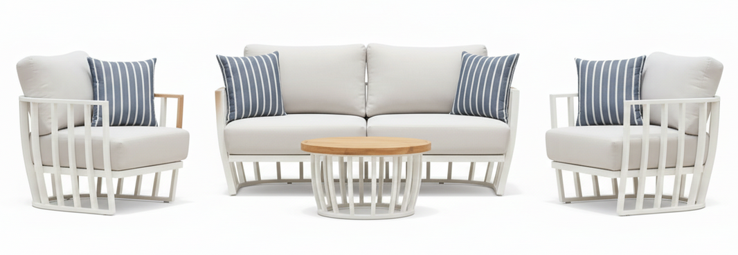 Maximus Hampton-Style 4-Piece Outdoor Lounge Set – White Aluminium + Ultra-Soft White Cushion