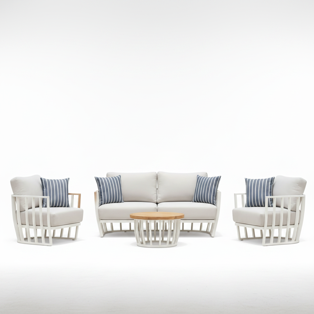 Maximus Hampton-Style 4-Piece Outdoor Lounge Set – White Aluminium + Ultra-Soft White Cushion