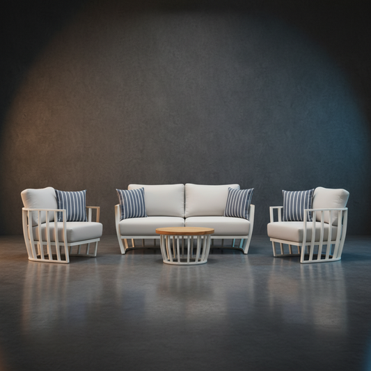 Maximus Hampton-Style 4-Piece Outdoor Lounge Set โ White Aluminium + Ultra-Soft White Cushion