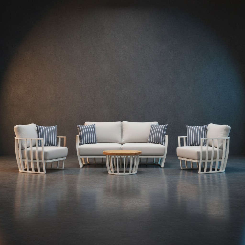 Maximus Hampton-Style 4-Piece Outdoor Lounge Set – White Aluminium + Ultra-Soft White Cushion