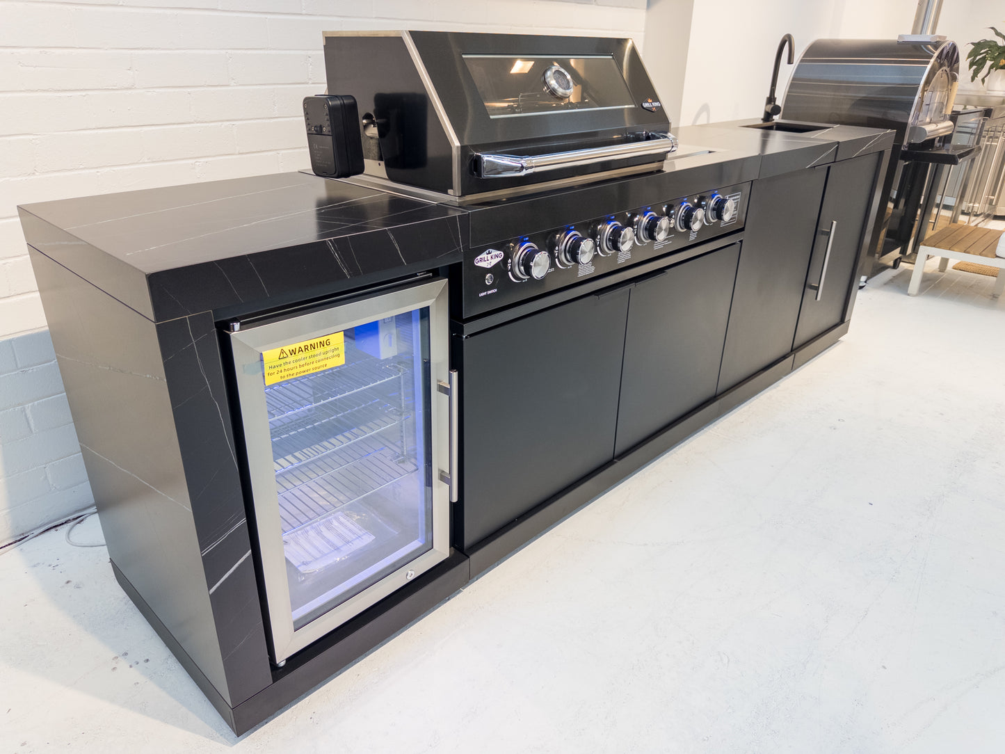 Floor Stock Rockpool Black 4B + Wok: Designer Black Outdoor BBQ Kitchen Package inc Fridge & Sink