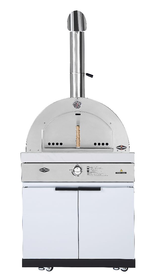 Rockpool White Sintered Stone 6 Burner Outdoor Kitchen (Natural Gas) w/ Fridge, Sink and 22" Gas Pizza Oven Bundle