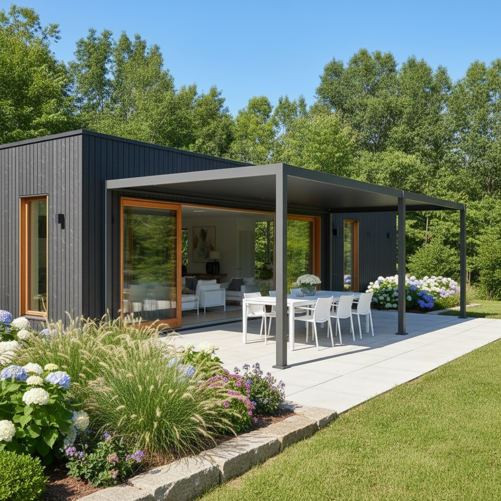 Wall Mounted 4M x 6M Semi Permanent Louvered Gazebo Monument Aluminium Heavy Duty Wind Resistant