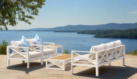 5-Piece Modern Outdoor Lounge Furniture Set Inc 3-Seater Day Bed, Coffee Table, Side Table & 3+1+1