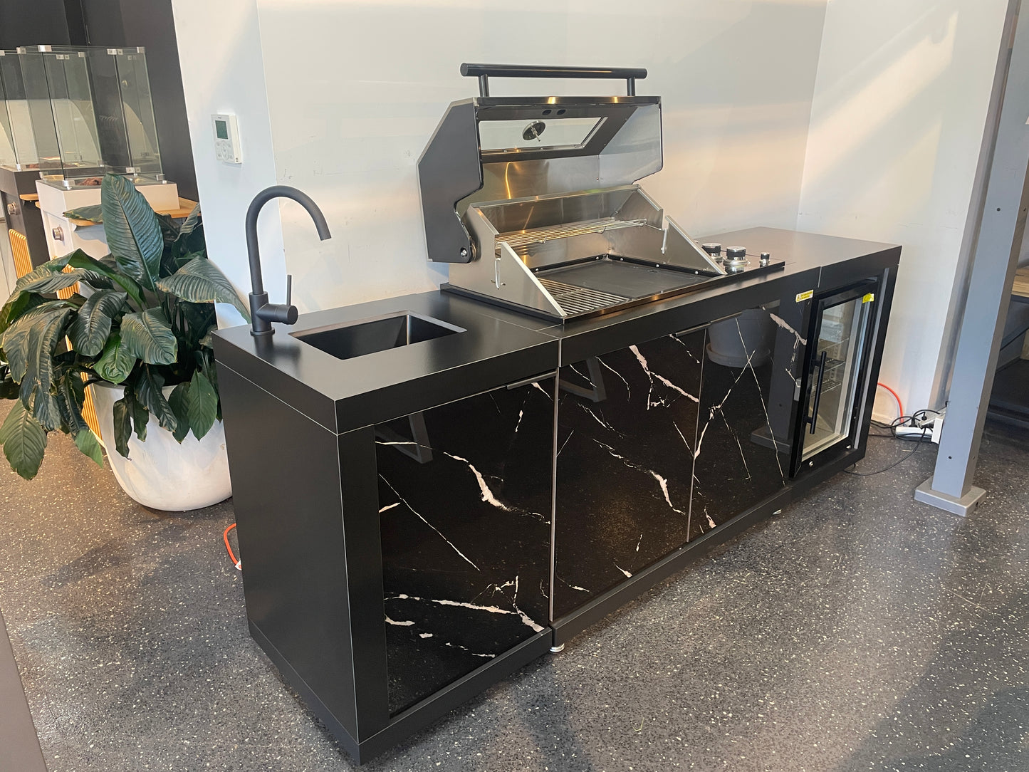 Floor Stock Compact Series Rockpool Summit Black 4B Drop In BBQ with Fridge & Sink