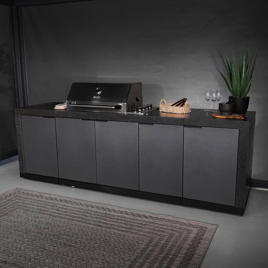 6-Burner Teppanyaki Outdoor BBQ Kitchen, Sintered Stone Benchtop and Cabinetry