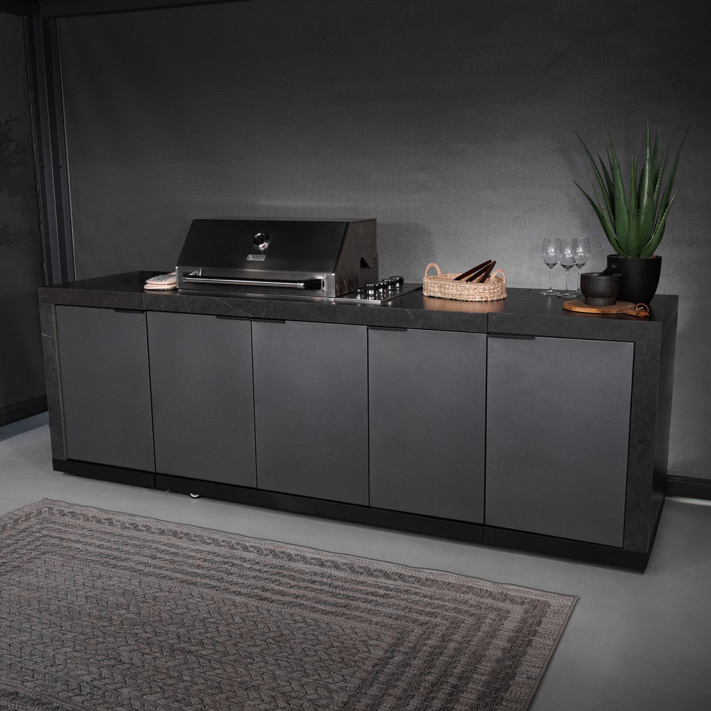 6-Burner Teppanyaki Outdoor BBQ Kitchen, Sintered Stone Benchtop and Cabinetry