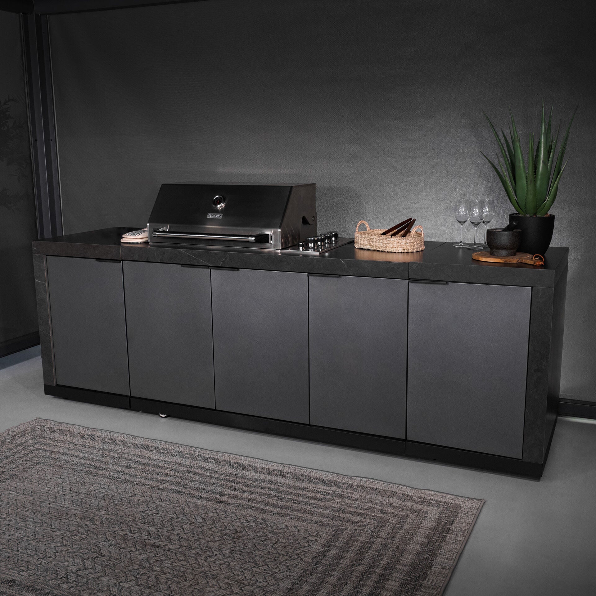 6-Burner Teppanyaki Outdoor BBQ Kitchen, Sintered Stone Benchtop and Cabinetry