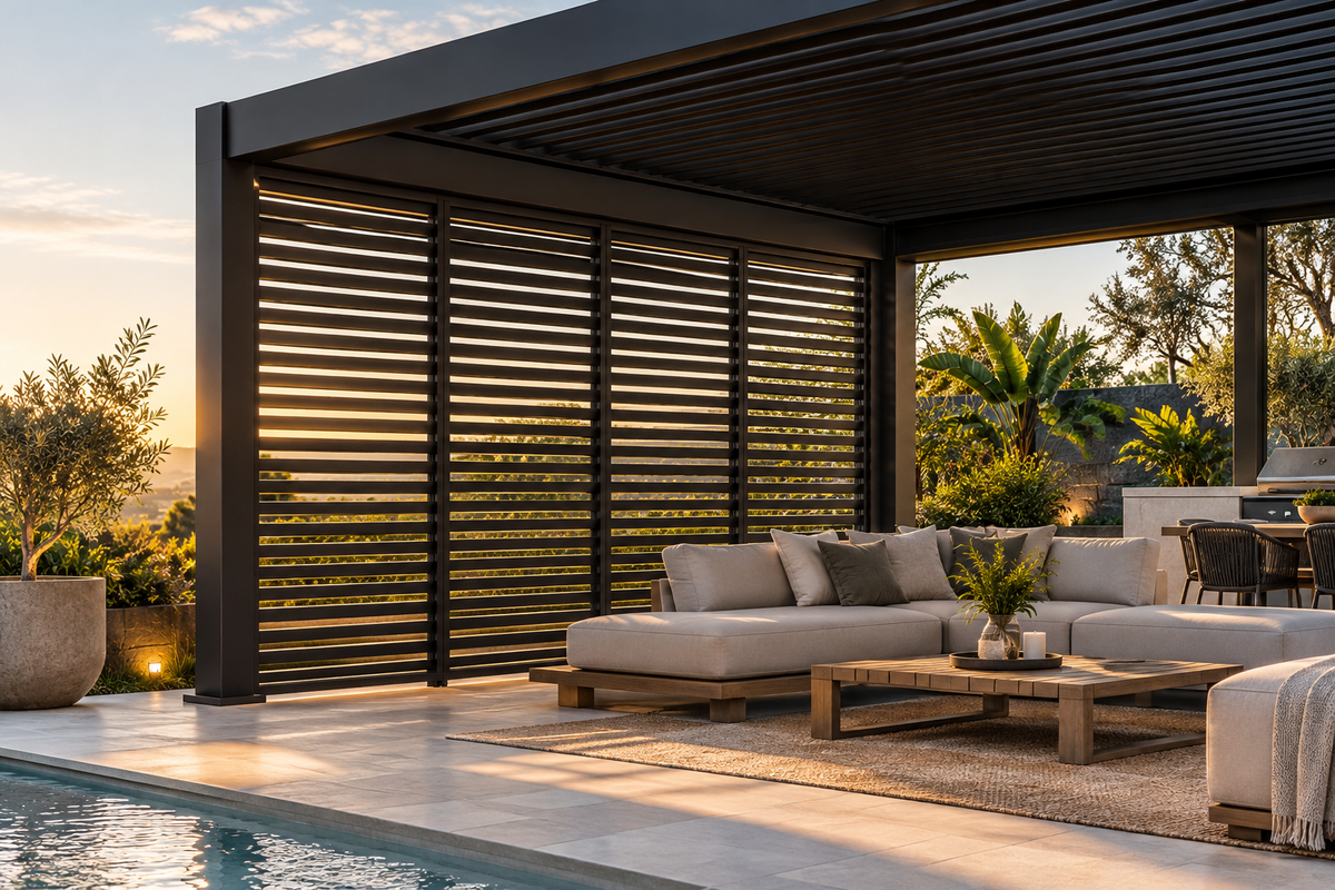 GazeboMate Louvered Gazebo + Aluminium Privacy Side Wall – Monument Charcoal