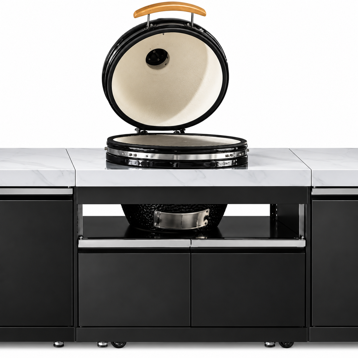 Grill King Element Twin Hood 8 Burner Outdoor BBQ Kitchen – 304 Stainless Steel & White Sintered Stone