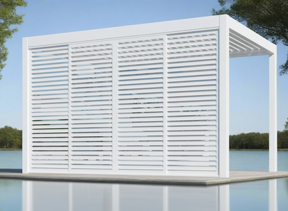 test rey 1 Pergola Shutter Wall in White Powder Coated suits Gazebo Mate Louvered Gazebo