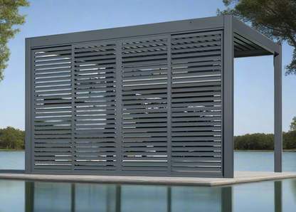 test rey 1 GazeboMate 2.4m Louvered Gazebo Combo – Monument Powder Coat | Louvered Roof + Sliding Shutter Wall