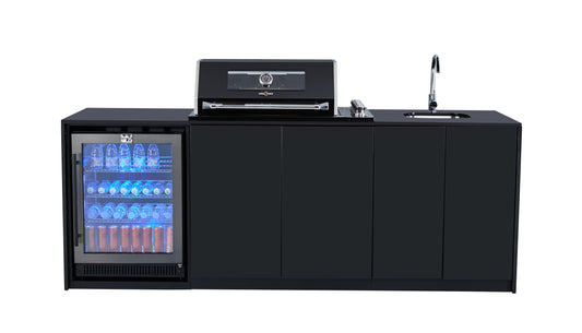 Grill King Signature Series Outdoor BBQ Kitchen Package | Black Stone Benchtop, Black Alloy Cabinets Inc 4 Burner Drop-In BBQ