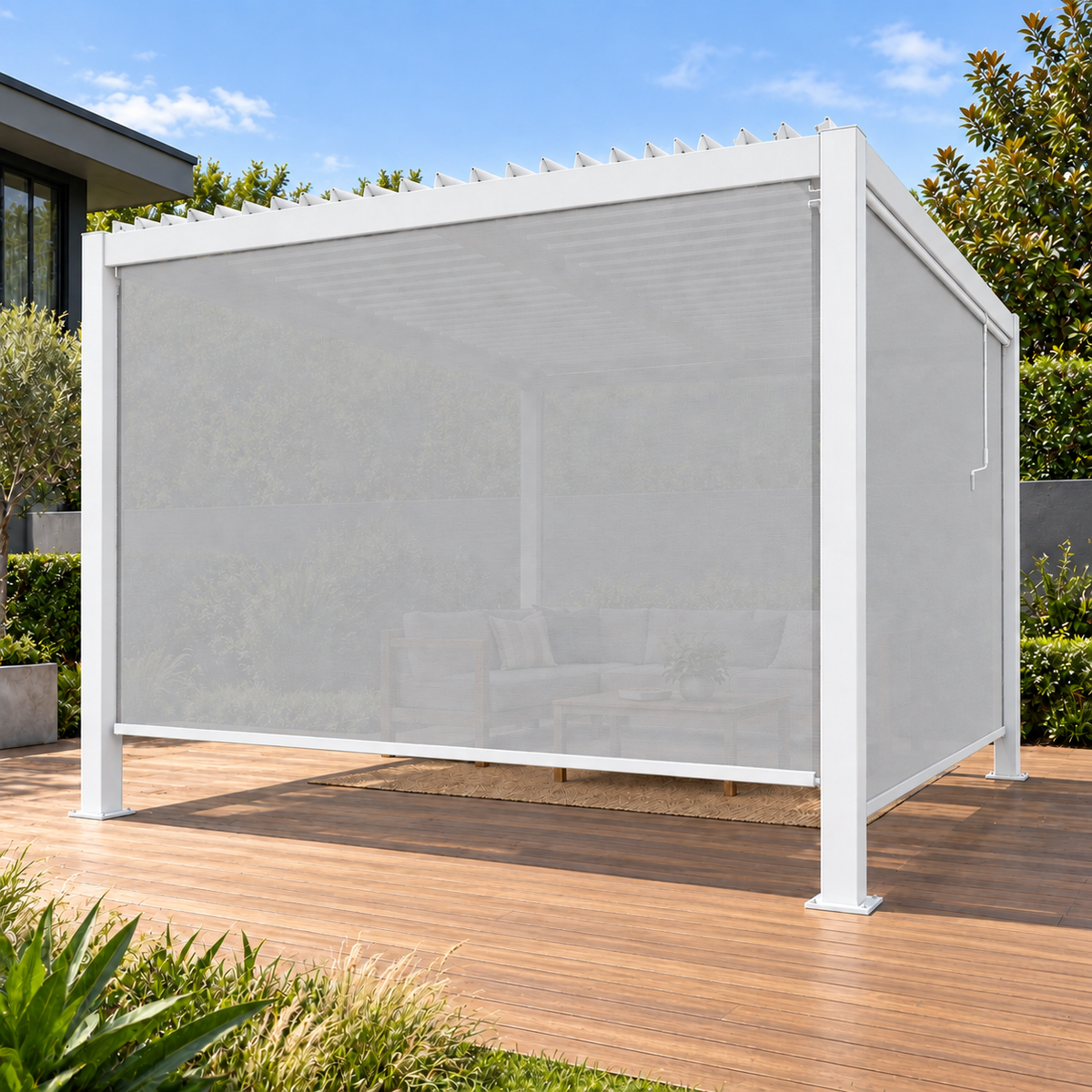 GazeboMate Combo: 4M x 4M White Aluminium Louvered Gazebo + Retractable Privacy Screen (Copy)