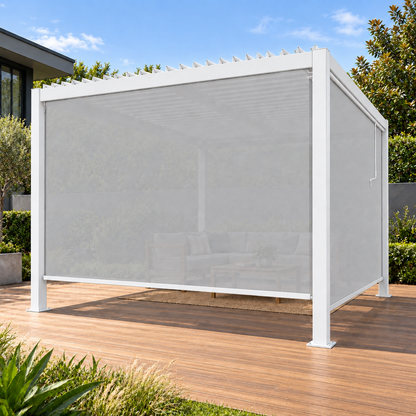 test rey 1 GazeboMate Combo: 4M x 4M White Aluminium Louvered Gazebo + Retractable Privacy Screen (Copy)