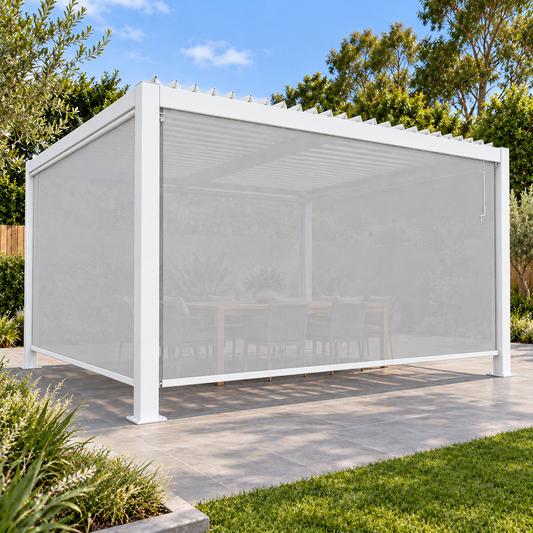 GazeboMate Combo: 4M x 5M White Aluminium Louvered Gazebo + Retractable Privacy Screen