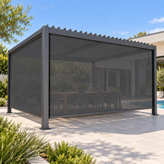 GazeboMate Combo: 4M x 5M Monument Aluminium Louvered Gazebo + Retractable Privacy Screen