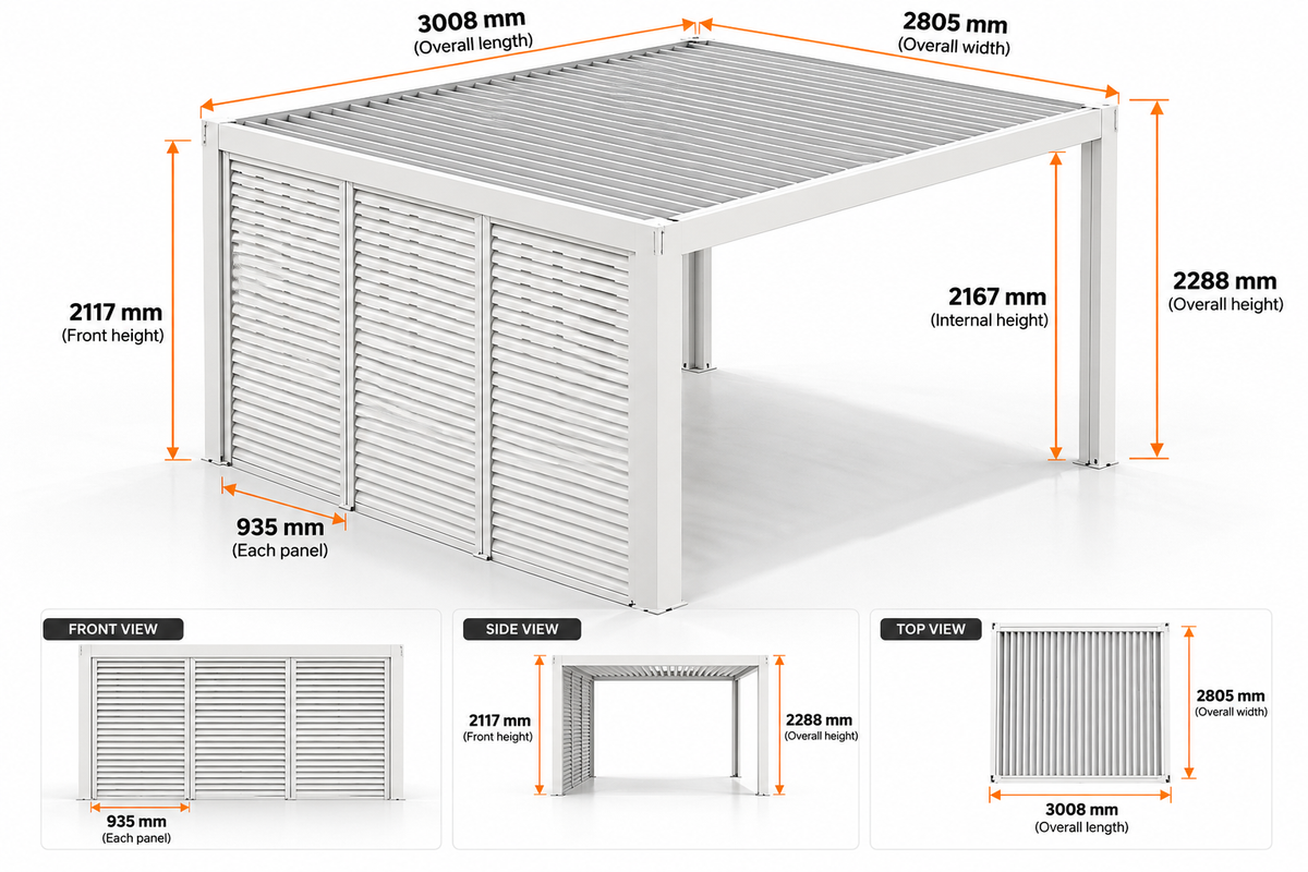 GazeboMate Louvered Gazebo + Aluminium Privacy Side Wall – Monument Charcoal