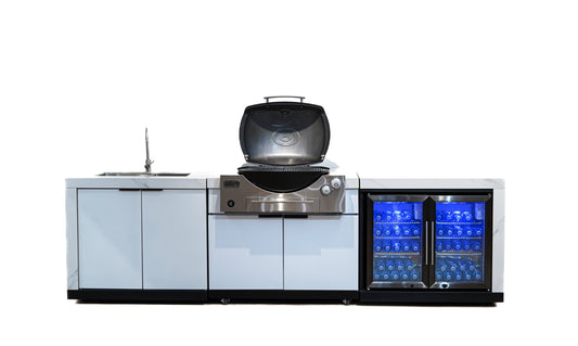 Rockpool White BBQ Cabinet Module Suit Weber Family Q Built In Premium Gas BBQ (Q3600) - Outdoor Kitchen