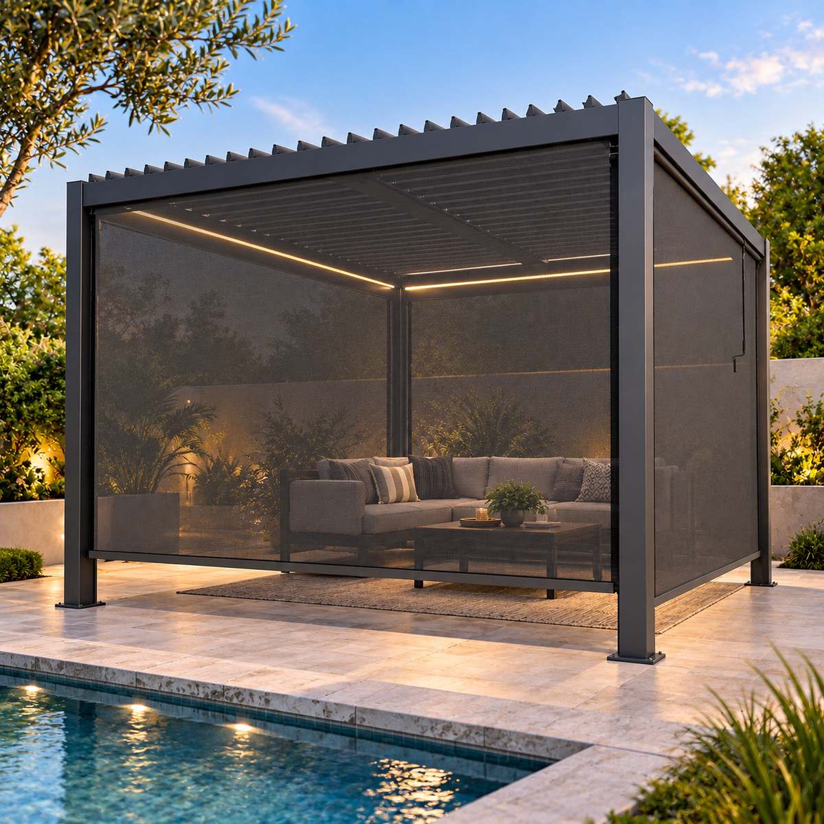 GazeboMate Aluminium Louvered Gazebo with Privacy Wall – Monument