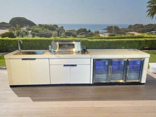 Floor Stock Rockpool White 4B Drop In BBQ Kitchen with Double Sink & Triple Fridge