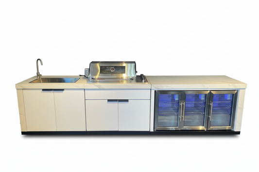 Floor Stock Rockpool White 4B Drop In BBQ Kitchen with Double Sink & Triple Fridge