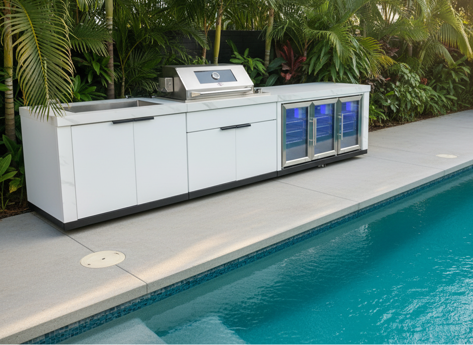 Floor Stock Rockpool White 4B Drop In BBQ Kitchen with Double Sink & Triple Fridge