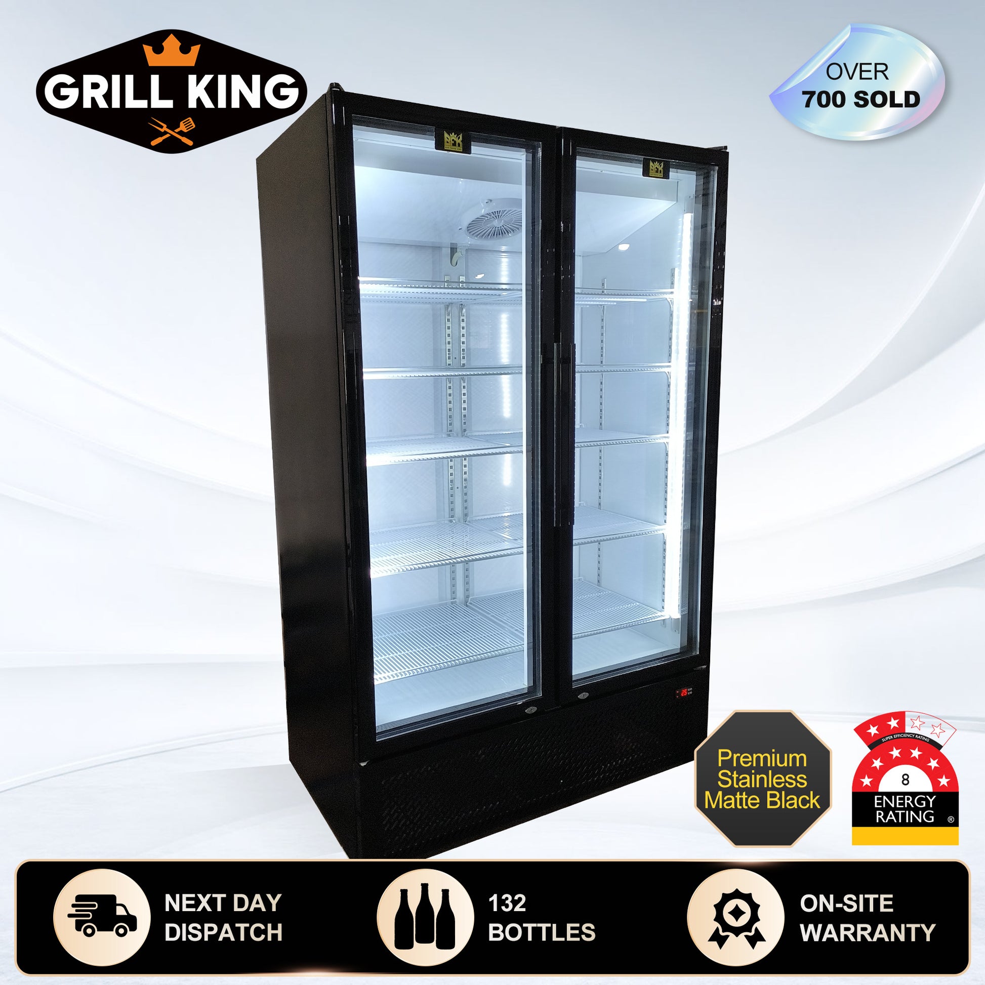 Floor Stock Double Door Commercial 980L Upright Wine Bar Fridge Black