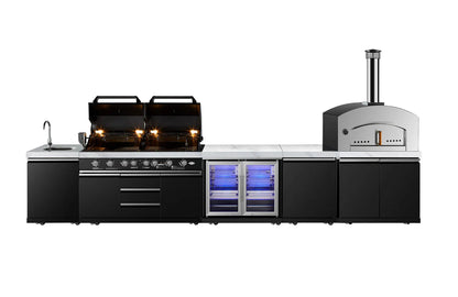 Grill King Element Twin Hood 8 Burner Outdoor BBQ Kitchen – 304 Stainless Steel & White Sintered Stone