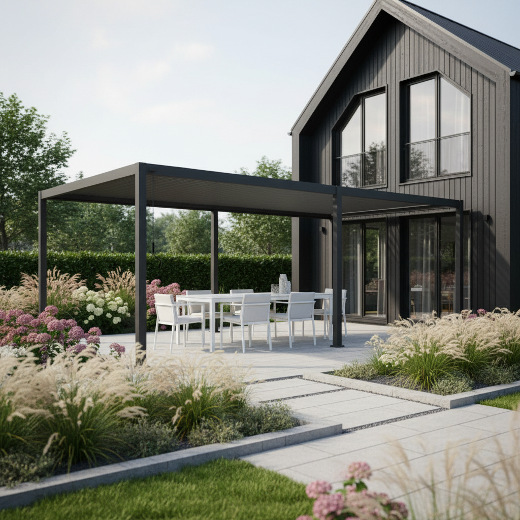 Wall Mounted 4M x 6M Semi Permanent Louvered Gazebo Monument Aluminium Heavy Duty Wind Resistant