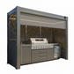 Grill King Outdoor BBQ Shelter Package – 6 Burner Charcoal BBQ Kitchen, Fridge & Sink + Freestanding Aluminium Louver Roof with LED Lighting & Privacy Blind